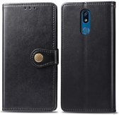 Retro effen kleur lederen gesp mobiele telefoon bescherming lederen tas met lanyard & fotolijst & kaartsleuf & portemonnee & beugelfunctie voor LG K40 (zwart)