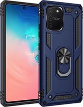 Voor Galaxy A91 / S10 Lite schokbestendige TPU + pc-beschermhoes met 360 graden roterende houder (blauw)