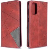 Voor Galaxy S20 Rhombus Texture Horizontaal Flip magnetisch lederen hoesje met houder & kaartsleuven (rood)