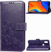 Voor Huawei Y6s (2019) Klavertje vier met reliÃ«fgesp PU lederen tas met draagkoord en kaartsleuf en portemonnee en houder (paars)