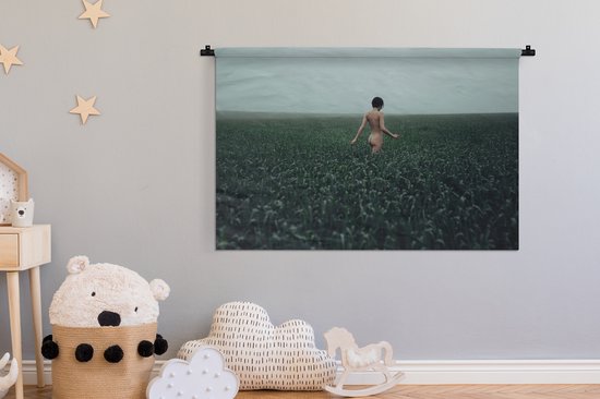 Tapisserie Abstrait Body - Femme marche dans les hautes herbes Tapisserie coton 150x100 cm - Tapisserie avec photo