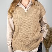 Levamore - Oversized Spencer Cindy - Camel - One size - Kabel patroon - V-hals - Trui met korte mouw - Halflang - Bruin