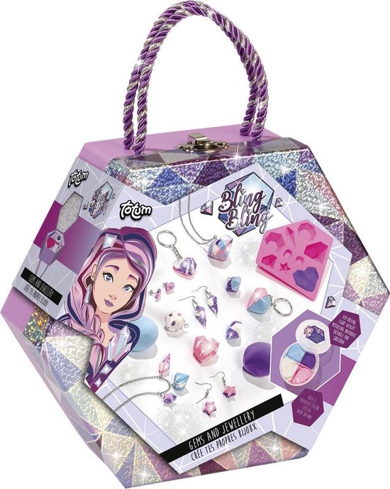 Totum Bling Bling Gems Jewellery - diamantsieraden en accessoires maken met foam dough - in luxe bewaarkoffer Totum Bling Bling Gems Jewellery - diamantsieraden en accessoires maken met foam dough - in luxe bewaarkoffer