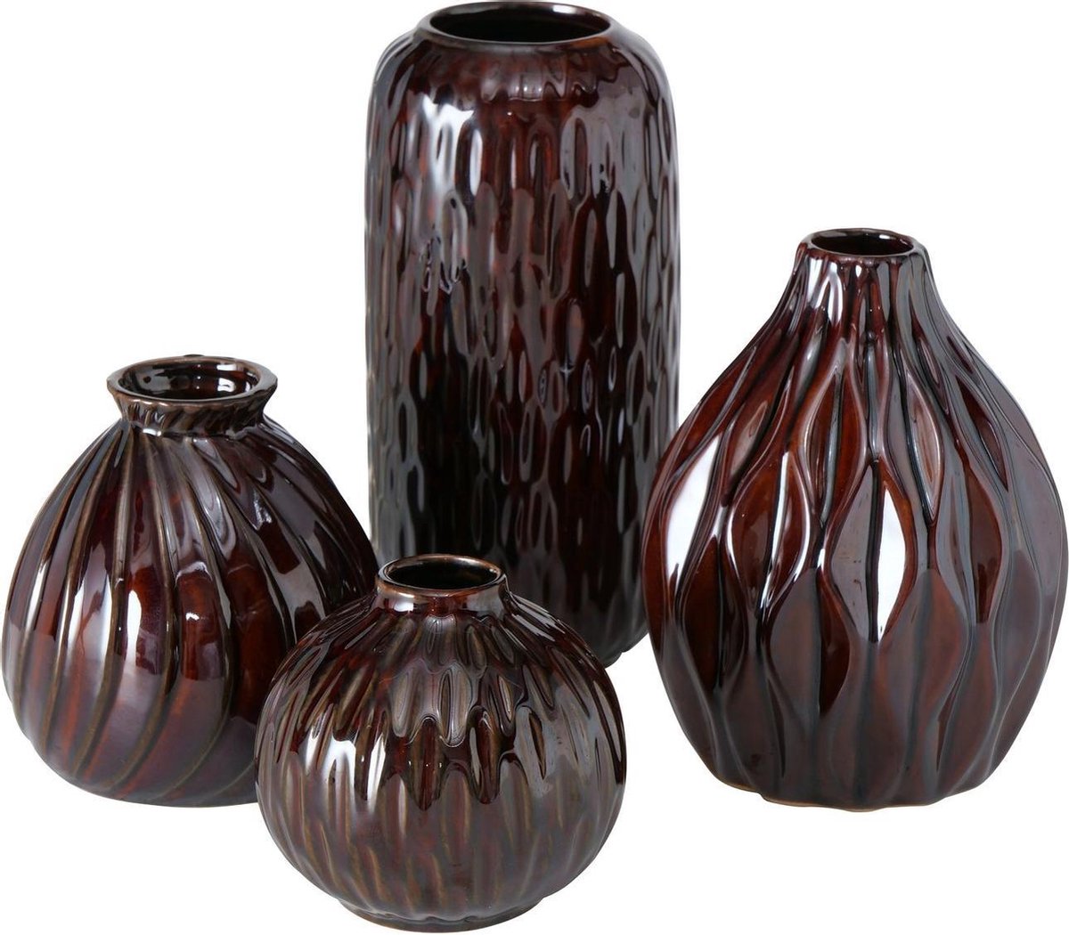 Boltze Vaas - 4set - Bruin - Aardewerk - 19cm - Ø 11cm