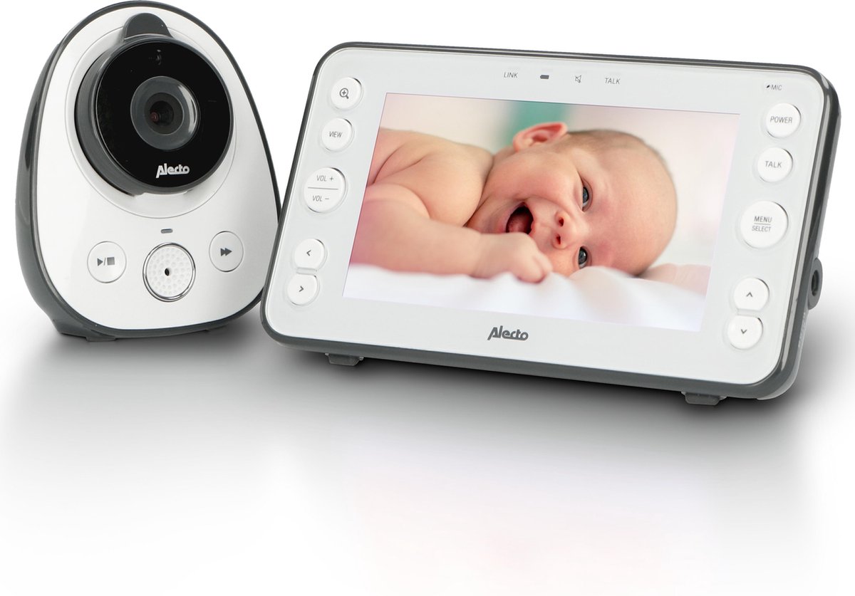 Alecto DVM-150 - Babyfoon met Camera en groot 5" Kleurenscherm - Terugspreekfunctie en Uitbreidbaar - Wit