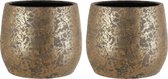2x stuks keramiek aardewerk bloempot  van 25.5 x 32 cm in het flakes goud - Mica Decorations plantenpotten