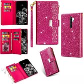 Voor Xiaomi Redmi Note 8 Pro Multi-card slots Sterrenhemel Laser Carving Glitter Rits Horizontale Flip lederen tas met houder & Portemonnee & Lanyard (Rose Red)