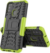 Voor Galaxy M30s Tire Texture Shockproof TPU + PC beschermhoes met houder (groen)
