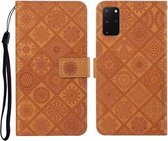 Voor Samsung Galaxy S20 + etnische stijl reliëf patroon horizontale flip lederen tas met houder & kaartsleuven & portemonnee & lanyard (bruin)