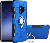 Voor Galaxy S9 2 in 1 kubus pc + TPU beschermhoes met 360 graden draaien zilveren ringhouder (blauw)