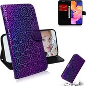 Voor Galaxy A10 / M10 effen kleur kleurrijke magnetische gesp horizontale flip PU lederen tas met houder & kaartsleuven & portemonnee & lanyard (paars)