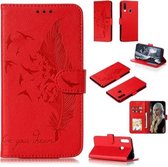 Voor Galaxy A20s Feather Pattern Litchi Texture Horizontale Flip Leren Case met Houder & Portemonnee & Kaartsleuven (Rood)