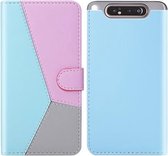 Voor Galaxy A80 / A90 Tricolor Stitching Horizontale Flip TPU + PU lederen tas met houder & kaartsleuven en portemonnee (blauw)