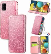 Voor Samsung Galaxy A51 5G Bloeiende Mandala Reliëfpatroon Magnetische Horizontale Flip Leren Case met Houder & Kaartsleuven & Portemonnee (Roze)