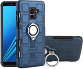 Voor Galaxy A8 + (2018) 2 in 1 Cube PC + TPU beschermhoes met 360 graden draaien zilveren ringhouder (marineblauw)