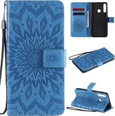 Voor Huawei Y6p reliÃ«f zonnebloem patroon horizontale flip PU lederen tas met houder & kaartsleuven & portemonnee & lanyard (blauw)