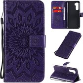 Voor Huawei Nova 7 SE / P40 Lite 5G Zonnebloempatroon met reliÃ«f Horizontaal Flip PU-lederen tas met houder en kaartsleuven en portemonnee en draagkoord (paars)