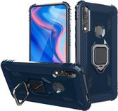 Voor Huawei Honor 9X (buitenlandse versie) koolstofvezel beschermhoes met 360 graden roterende ringhouder (blauw)