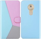 Voor Motorola Moto G7 Play Tricolor Stitching Horizontal Flip TPU + PU Leather Case met houder & kaartsleuven & portemonnee (blauw)