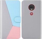 Voor Motorola Moto G7 / Moto G7 Plus Tricolor Stitching Horizontale Flip TPU + PU lederen hoes met houder & kaartsleuven & portemonnee (grijs)