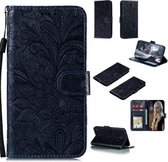 Voor Nokia C1 Kant Bloem Horizontale Flip Leren Case met Houder & Kaartsleuven & Portemonnee & Fotolijst (Donkerblauw)