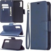 Voor OPPO Find X2 Lite Retro Lambskin Texture Pure Color Horizontale Flip PU Leather Case met houder & kaartsleuven & portemonnee & Lanyard (blauw)