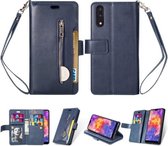 Voor Huawei P20 Multifunctionele Rits Horizontale Flip Leren Case met Houder & Portemonnee & 9 Kaartsleuven & Lanyard (Blauw)