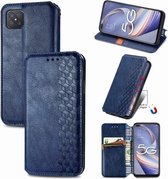 Voor OPPO A92S Cubic Grid Pressed Horizontal Flip Magnetic PU Leather Case met houder & kaartsleuven & portemonnee (blauw)