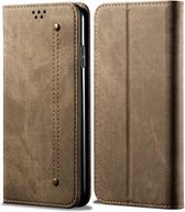 Voor Huawei Nova 7 SE / P40 Lite 5G Denim Textuur Casual Stijl Horizontale Flip Leren Case met Houder & Kaartsleuven & Portemonnee (Kaki)
