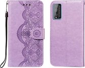Voor Huawei Honor Play 4T Pro Flower Vine Embossing Pattern Horizontale Flip Leather Case met Card Slot & Holder & Wallet & Lanyard (Purple)