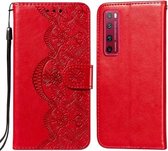 Voor Huawei nova 7 Pro 5G Flower Vine Embossing Pattern Horizontale Flip Leather Case met Card Slot & Holder & Wallet & Lanyard (Rood)