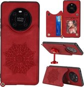 Voor Huawei Mate 40 Mandala reliëf PU + TPU hoesje met houder & kaartsleuven & fotolijst & riem (rood)