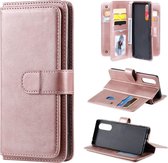 Voor Sony Xpeira 5 multifunctionele magnetische koperen gesp horizontale flip effen kleur lederen tas met 10 kaartsleuven & portemonnee & houder & fotolijst (rose goud)