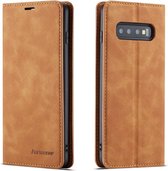 Voor Galaxy S10 + Forwenw Dream Series Oil Edge Strong Magnetism Horizontal Flip Leather Case with Holder & Card Slots & Wallet & Photo Frame (Brown)