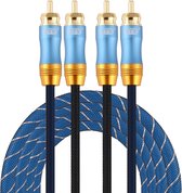 EMK 2 x RCA mannelijk naar 2 x RCA mannelijk vergulde connector Nylon gevlochten coaxiale audiokabel voor tv / versterker / thuisbioscoop / dvd, kabellengte: 2 m (donkerblauw)