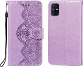 Voor Samsung Galaxy M51 (Vingerafdruk aan de zijkant) Flower Vine Embossing Pattern Horizontale Flip Leather Case met Card Slot & Holder & Wallet & Lanyard (Purple)