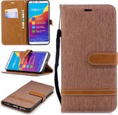 Kleurafstemming Denim Texture Leather Case voor Huawei Honor 7C / Enjoy 8, met houder & kaartsleuven & portemonnee & lanyard (bruin)