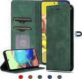 Voor Samsung Galaxy A51 5G Retro Skin Feel Business Magnetische Horizontale Flip Leren Case (Legergroen)