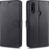 Voor OPPO A8 AZNS schapenvacht textuur horizontale flip lederen case met houder & kaartsleuven & portemonnee (zwart)