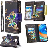 Voor Xiaomi Redmi Note 9 Pro Gekleurd Tekeningpatroon Rits Horizontaal Flip Leren Case met houder & kaartsleuven & portemonnee