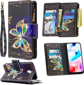 Voor xiaomi redmi 8A gekleurde tekening patroon rits horizontale flip lederen tas met houder & kaartsleuven & portemonnee (grote vlinder)