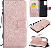 Voor Huawei Honor X10 Geperst Afdrukken Zonnebloem Patroon Horizontale Flip PU Lederen Case Houder & Kaartsleuven & Portemonnee & Lanyard (Rose Goud)