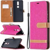 Voor Nokia 2.4 kleuraanpassing denim textuur lederen tas met houder & kaartsleuven & portemonnee & lanyard (rose rood)