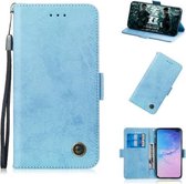 Multifunctionele horizontale flip retro lederen tas met kaartsleuf en houder voor Galaxy M10 (hemelsblauw)