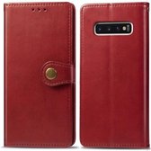 Retro effen kleur lederen gesp Mobiele telefoon bescherming lederen tas met fotolijst & kaartsleuf & portemonnee & beugel functie voor Galaxy S10 Plus (rood)