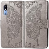 Butterfly Love Flowers Embossing Horizontale Flip Leather Case voor Samsung A2 Core met houder & kaartsleuven & portemonnee & lanyard (grijs)