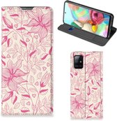 Magnet Case Geschikt voor Samsung Galaxy A71 Telefoon Hoesje Roze Bloemen