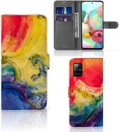 GSM Hoesje Geschikt voor Samsung Galaxy A71 Wallet Book Case Watercolor Dark