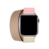 Tweekleurige dubbele lus lederen polsband horlogeband voor Apple Watch Series 3 & 2 & 1 38 mm, kleur: kersenroze + roze wit + keramische klei