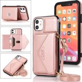 Multifunctionele cross-body kaartentas TPU + PU-achterklep met houder & kaartsleuf & portemonnee voor iPhone 11 Pro (roségoud)